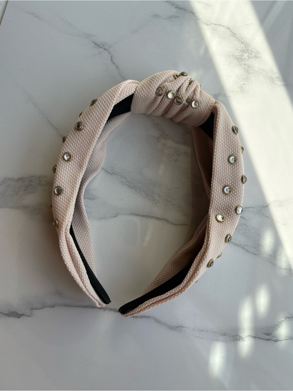 Studded Knotted Headband in Cream
